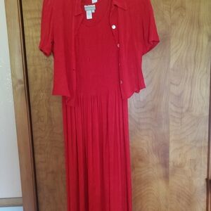 Coldwater Creek Red Maxi Dress with Short-Sleeve Button Top
